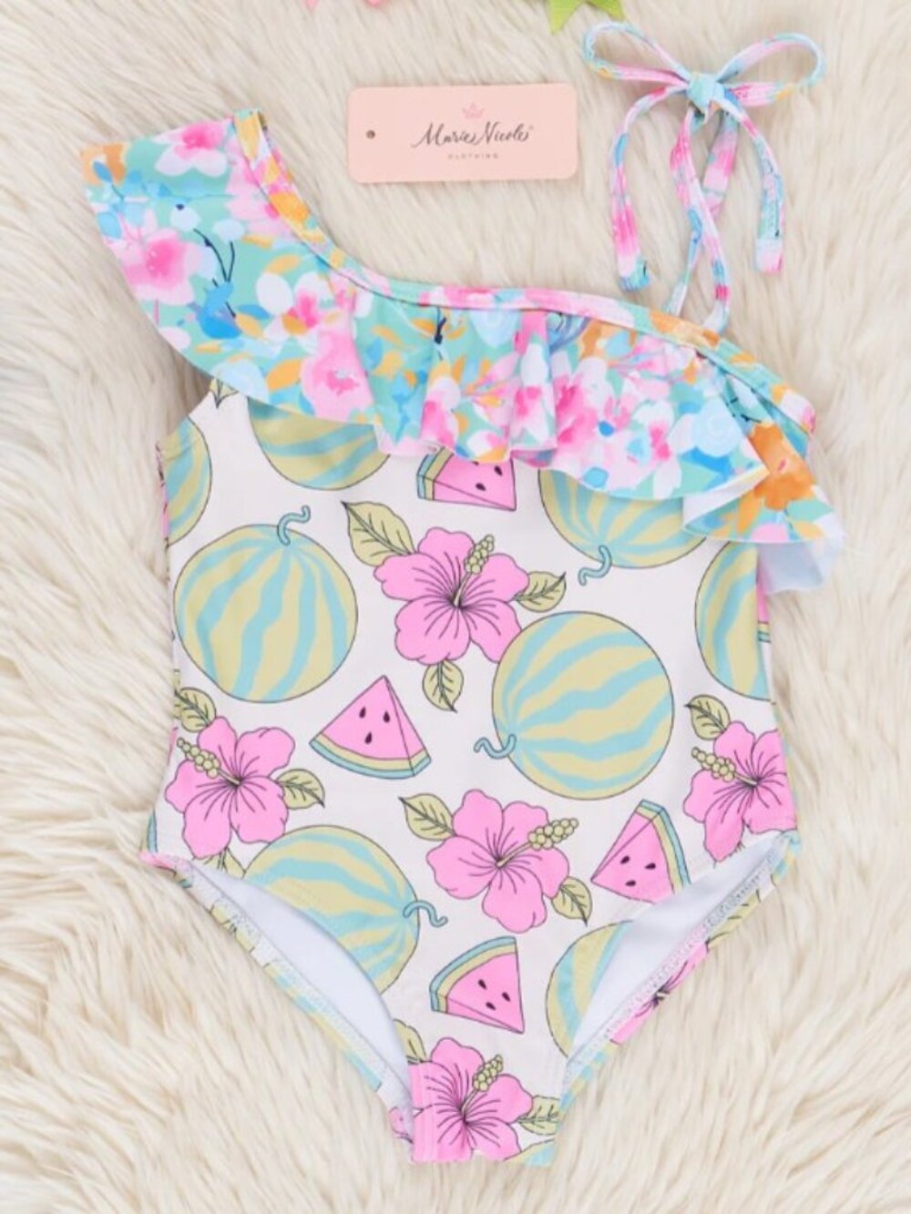 Marie Nicole Girls Swimsuit Watermelon Hibiscus XL - 5 Years - 5T